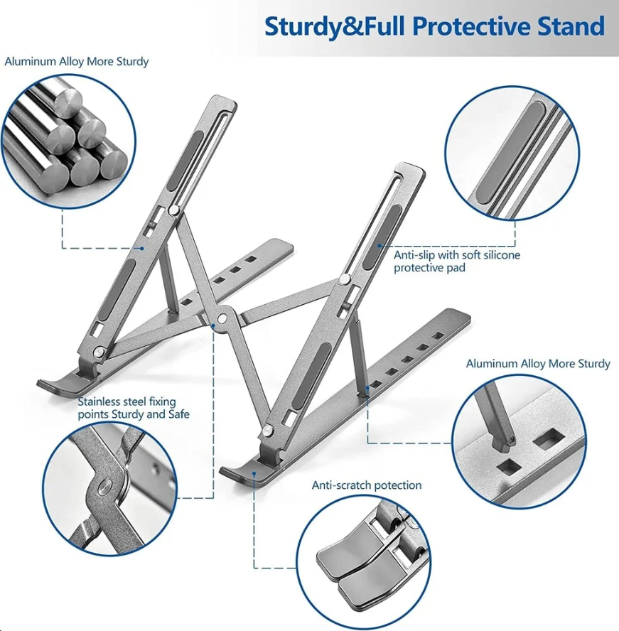 Adjustable Aluminum Laptop Stand – Foldable & Portable Ergonomic Laptop Riser