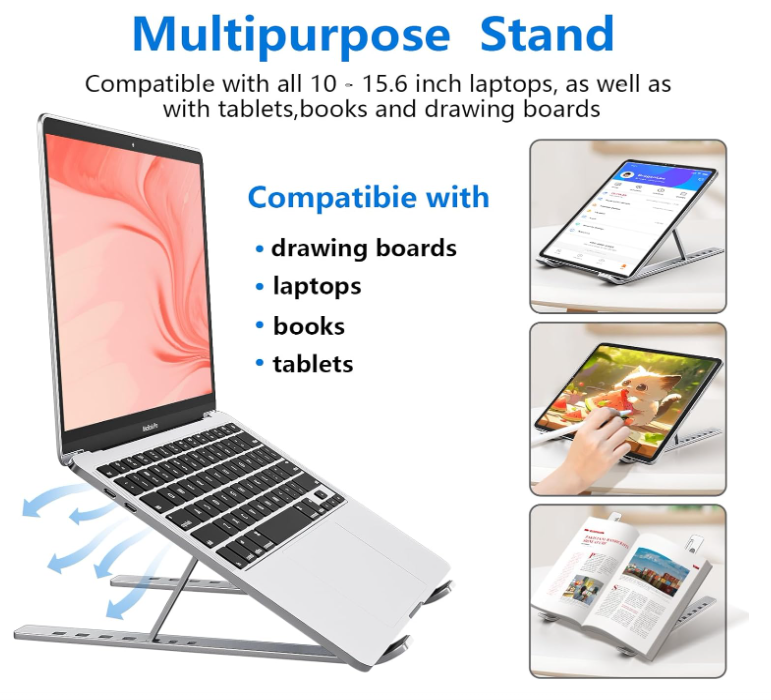 Adjustable Aluminum Laptop Stand – Foldable & Portable Ergonomic Laptop Riser